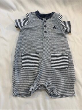 GAP Navy & White Striped Short-Sleeve Romper